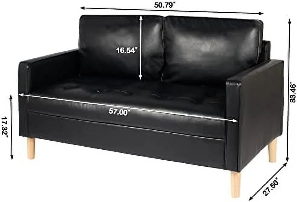 57" Black Faux Leather Loveseat H40858