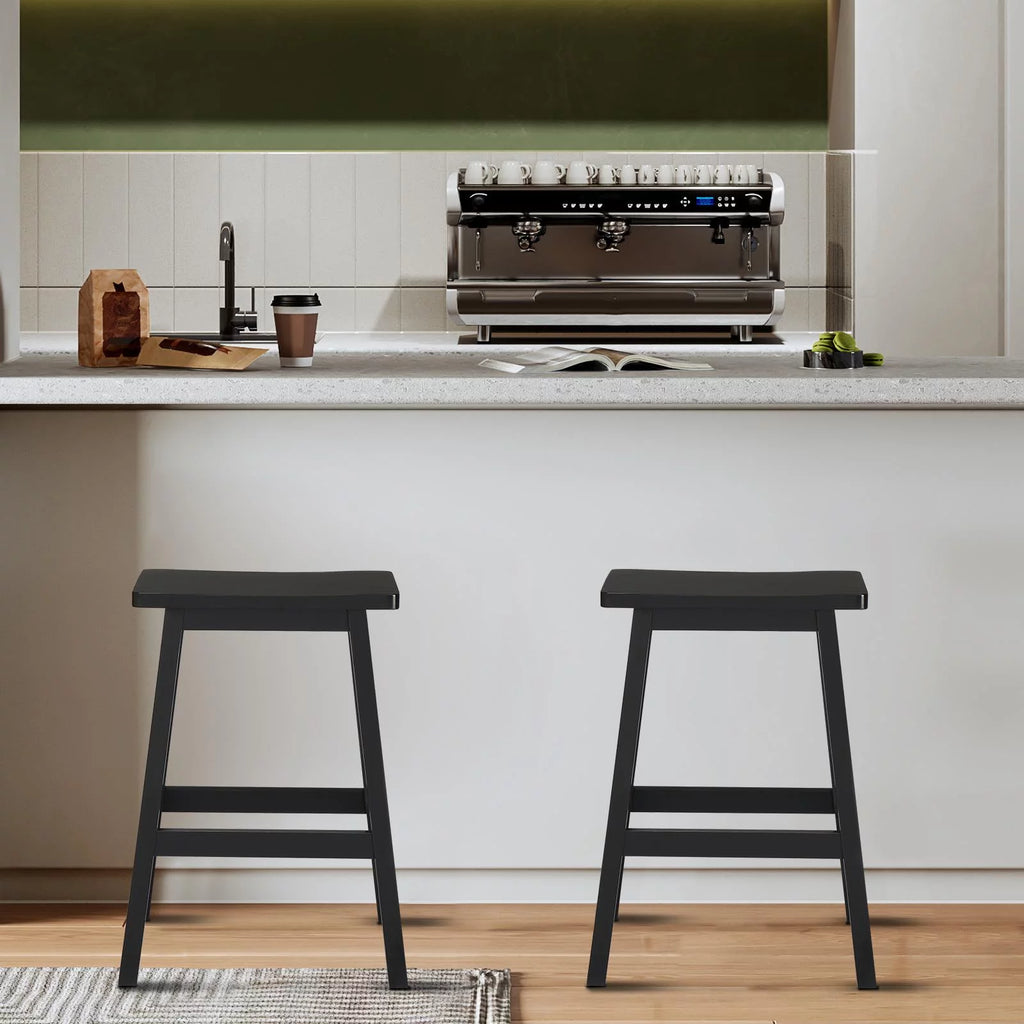 Set of 4 Black Wooden Saddle Seat Bar Stools Q4786