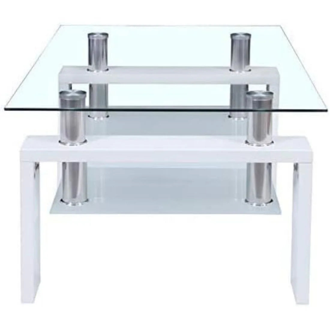 Glass Top White Coffee Table with Lower Shelf T961573
