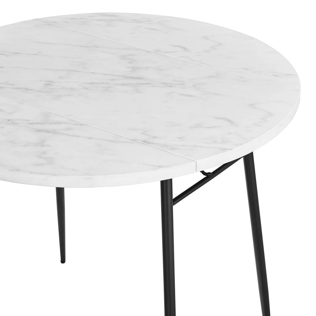 Modern Round Drop Leaf Faux White Marble Dining Table X7840