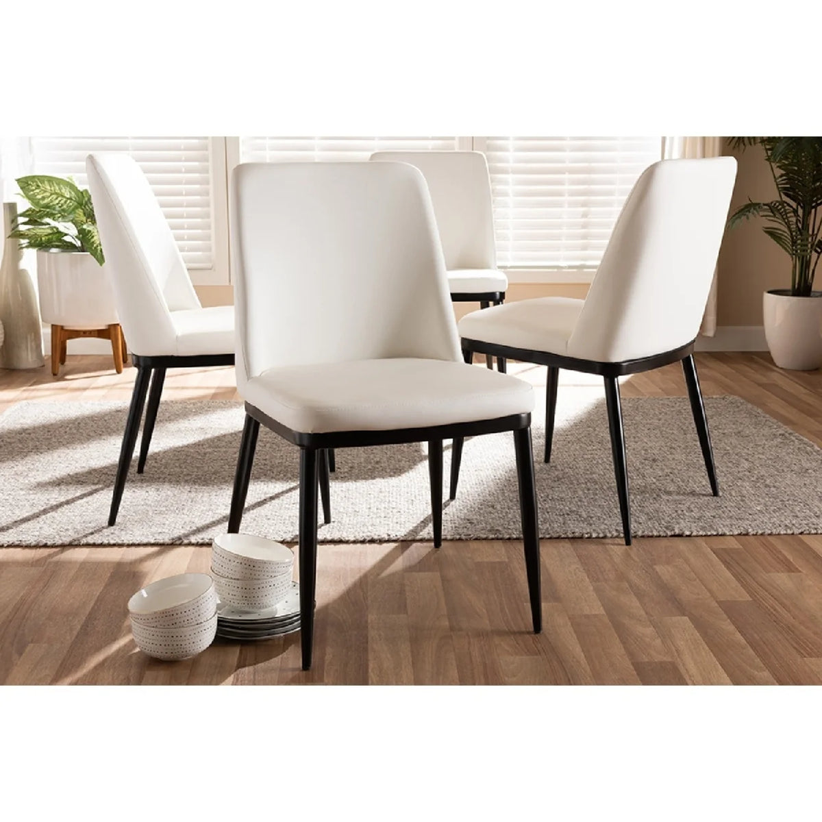 White Faux Leather Upholstered Dining Chair Set of 4 I19159