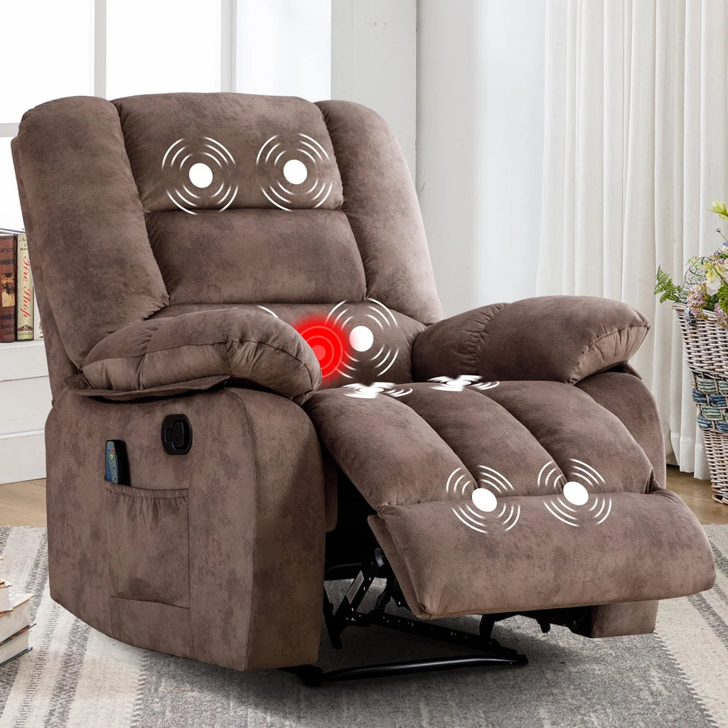 Gray Fabric Manual Recliner with Massage and Heat A666