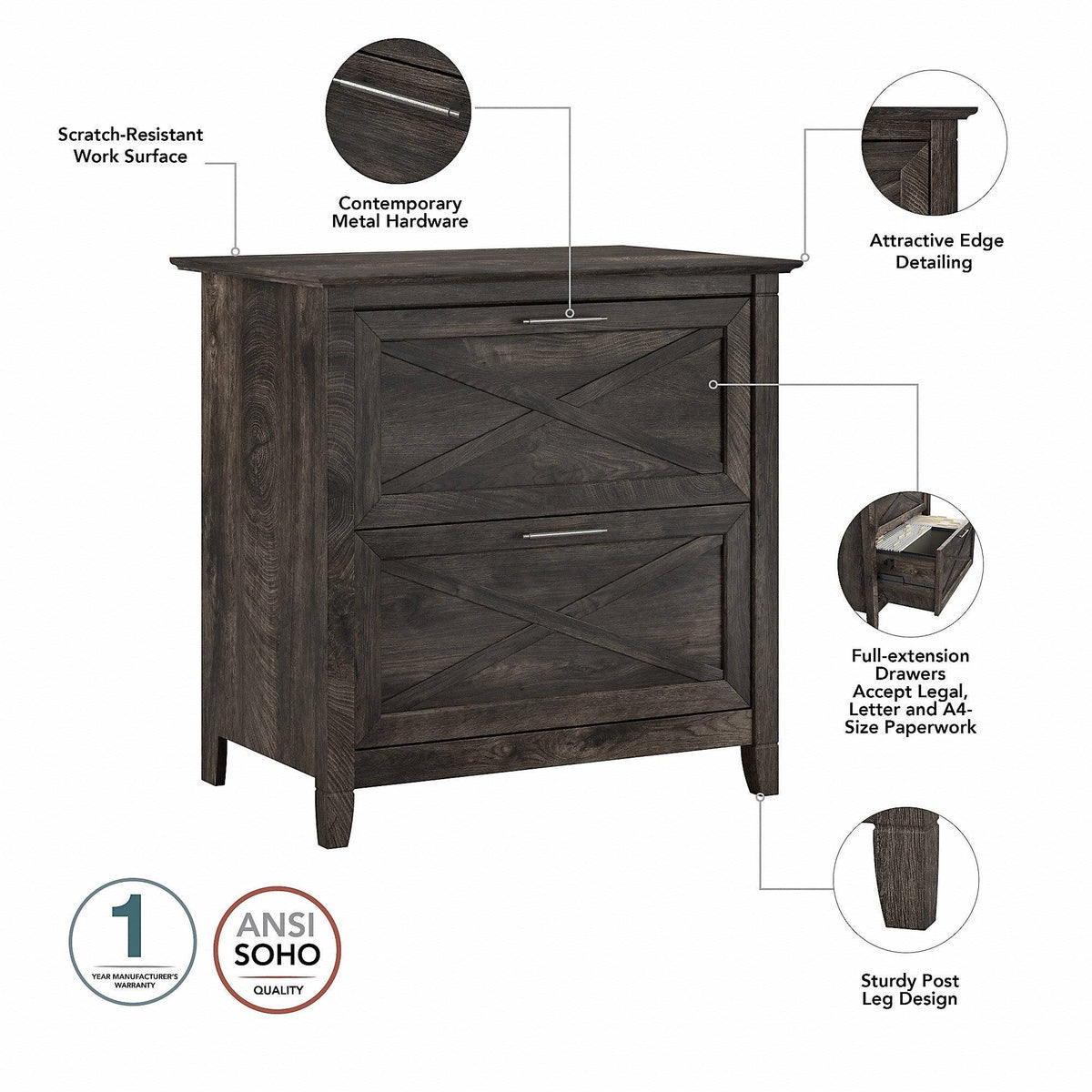48-Inch Writing Desk with Lateral File Cabinet E22176