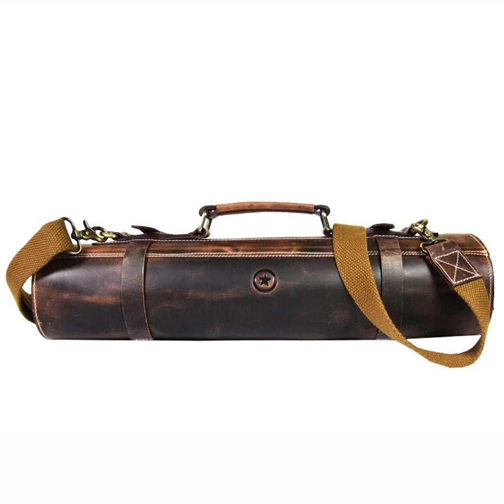 Walnut Brown Leather Knife Roll Storage Bag E8420