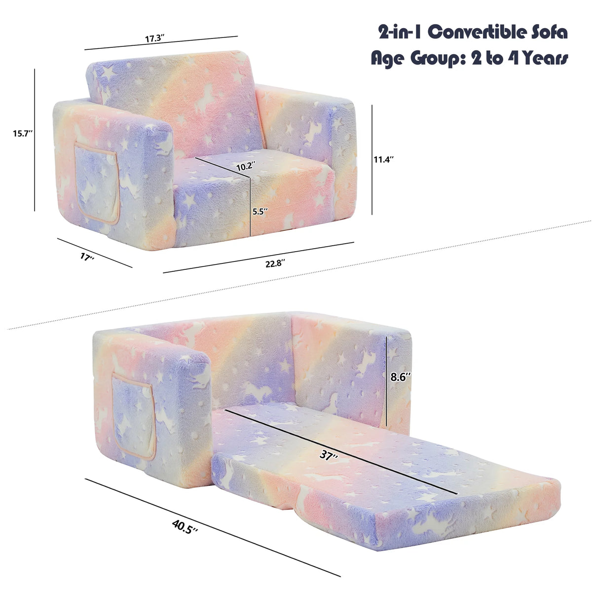 Glow in The Dark Convertible Sofa to Lounger F239