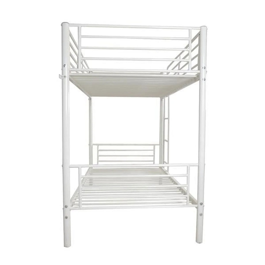 Twin Over Full Bunk Bed with Ladder and Guardrail White N9369