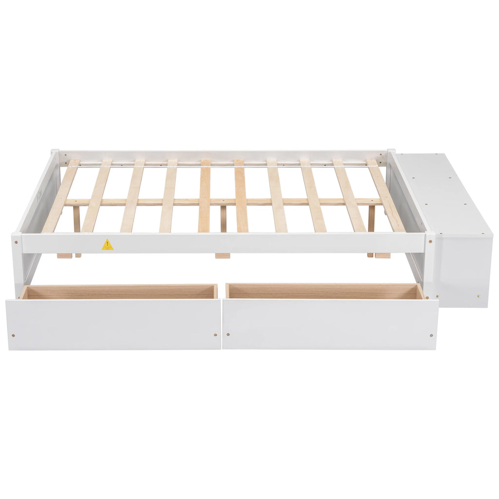 White Full Size Platform Bed with Storage Shelves and Drawer W554656