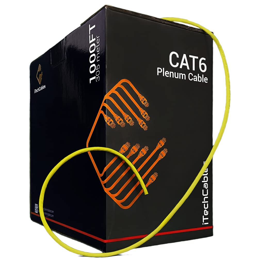 CAT6 Plenum Bulk Ethernet Cable 1000ft 23AWG 4Pair Solid UTP Yellow L9659