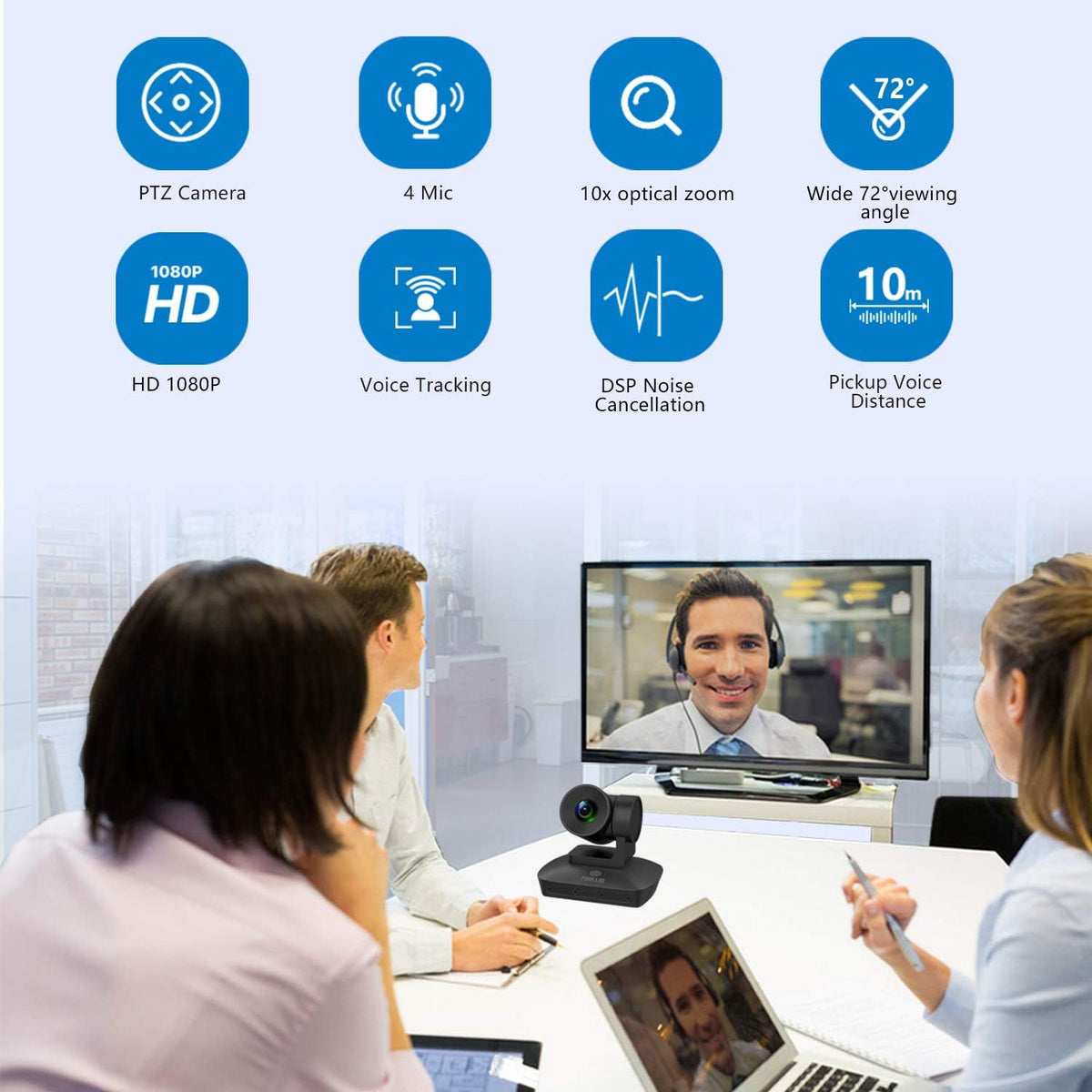 1080P PTZ Webcam with 4 Microphones Array and 10X Optical Zoom R91520