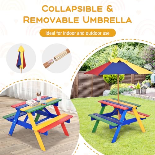 Kids Fir Wood Picnic Table and Chairs with Umbrella W2179