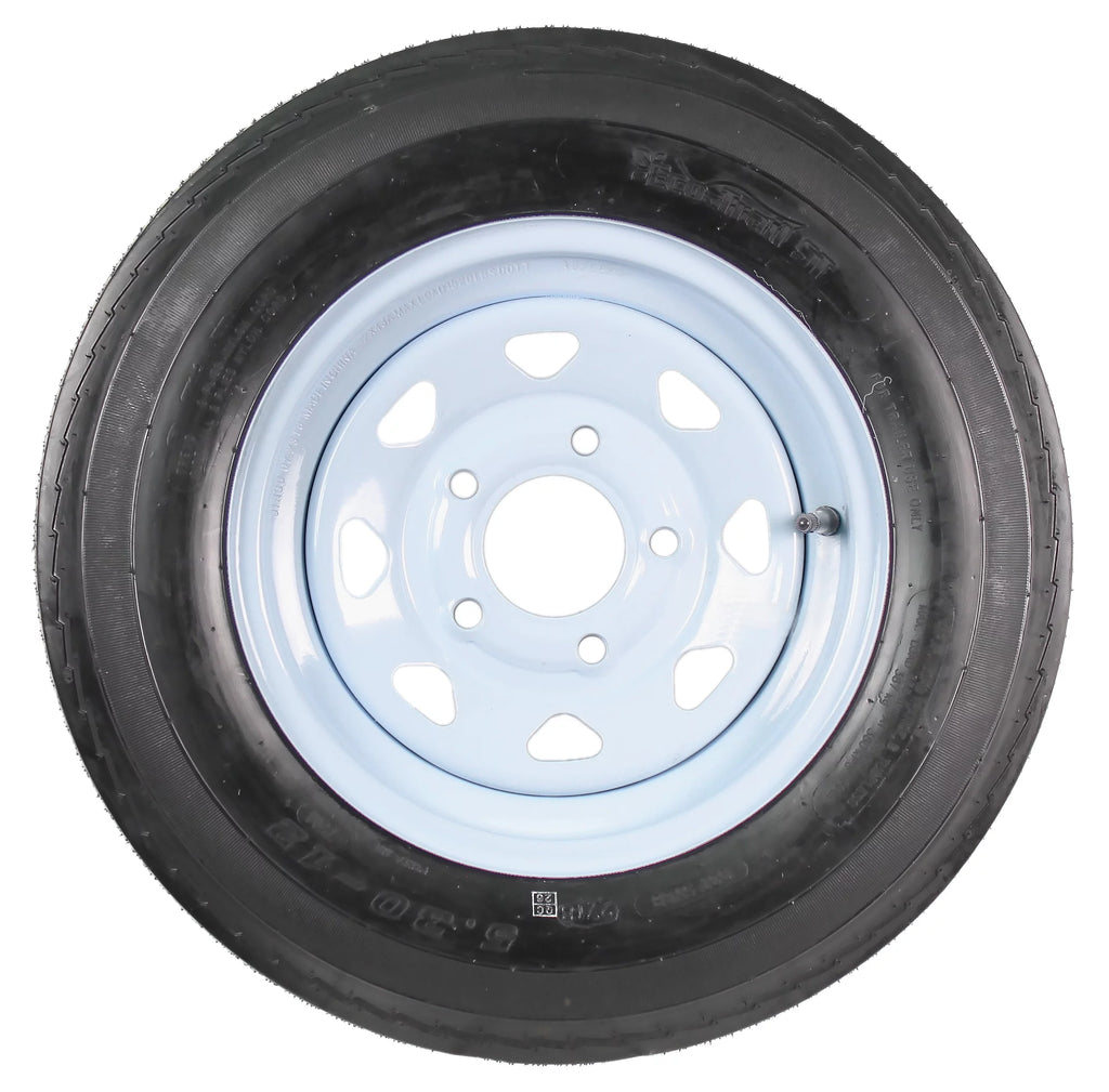 Two Trailer Tires On Rims 5.30-12 5 Hole White Spoke R5229