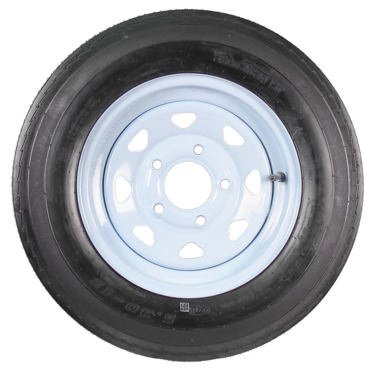 Two Trailer Tires On Rims 5.30-12 5 Hole White Spoke R5229