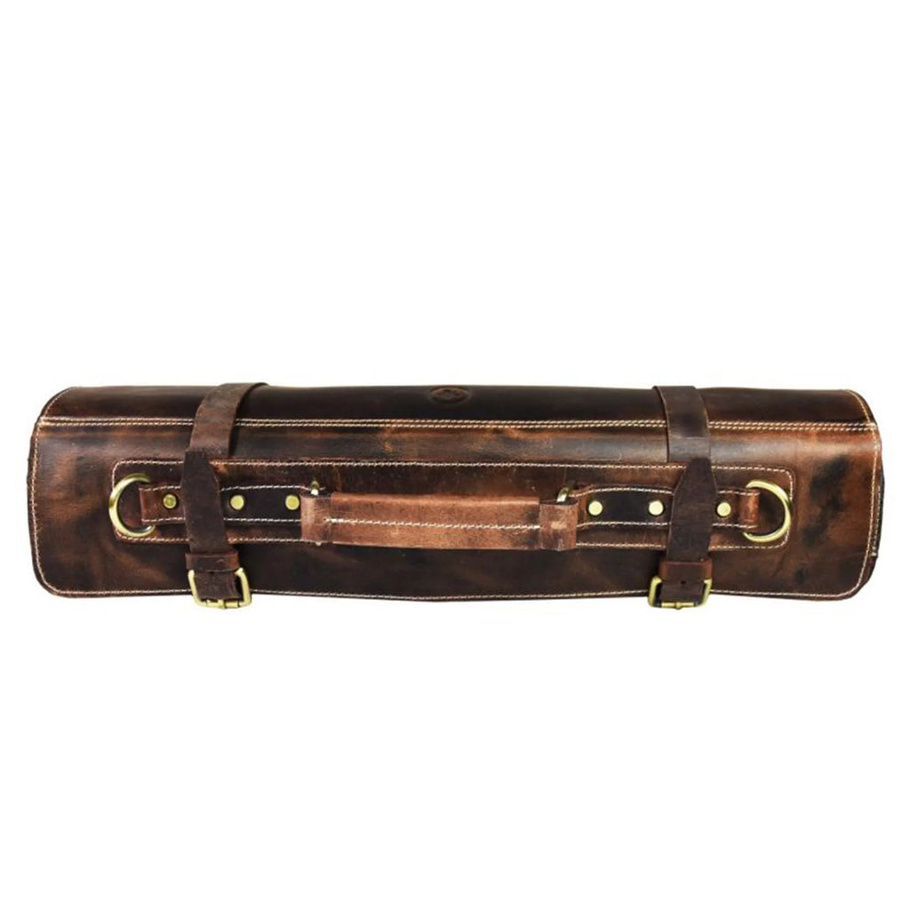 Walnut Brown Leather Knife Roll Storage Bag E8420