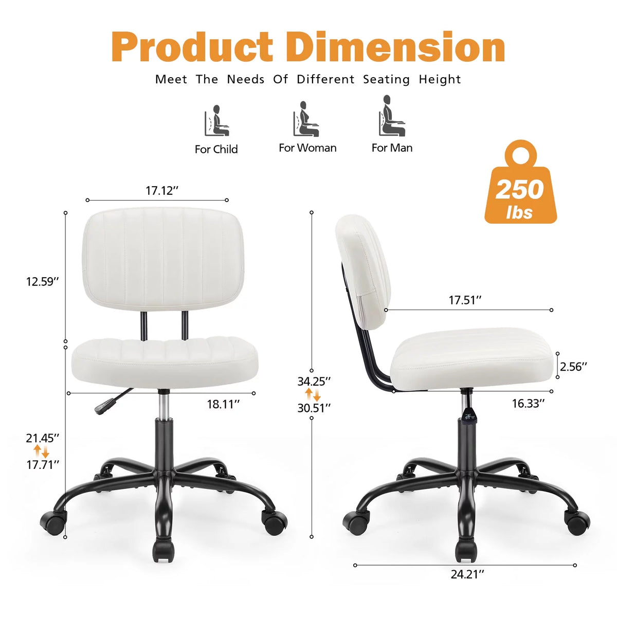 White PU Leather Low Back Task Chair with Wheels A528