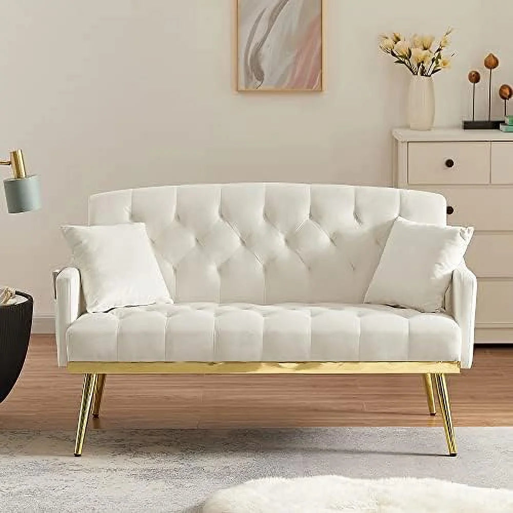 Beige Chenille Two-Seater Sofa with Metal Legs L21305