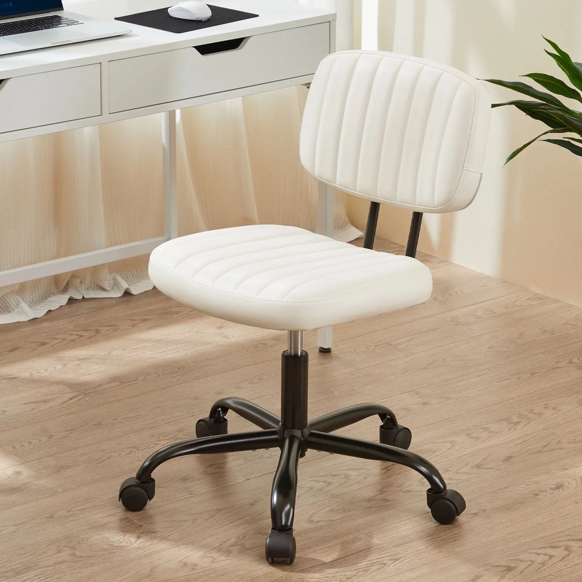 White PU Leather Low Back Task Chair with Wheels A528