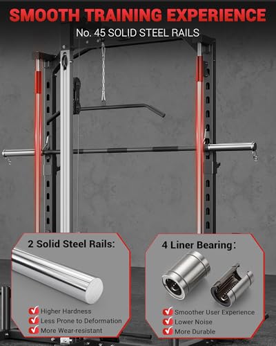 Smith Machine Home Gym with Barbell Bar, Cable System, Lat Pulldown Attachments, Safety Spotter Arms, J Hooks, Landmine, Multi-Functional Squat Rack G53238