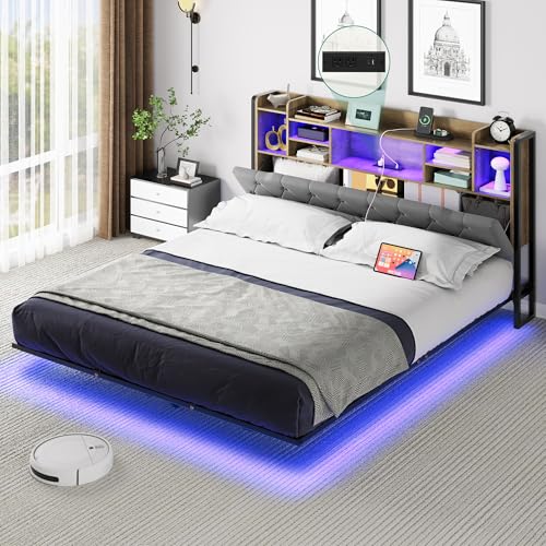 Queen Upholstered Platform Bed with Headboard Storage D900947