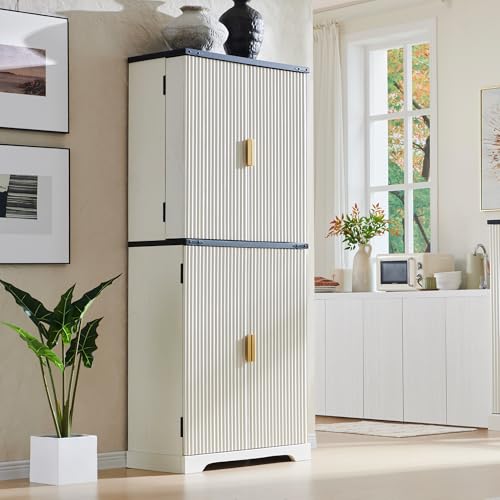 Natural Oak 72" Tall Wood Pantry Cabinet with 4 Doors U360