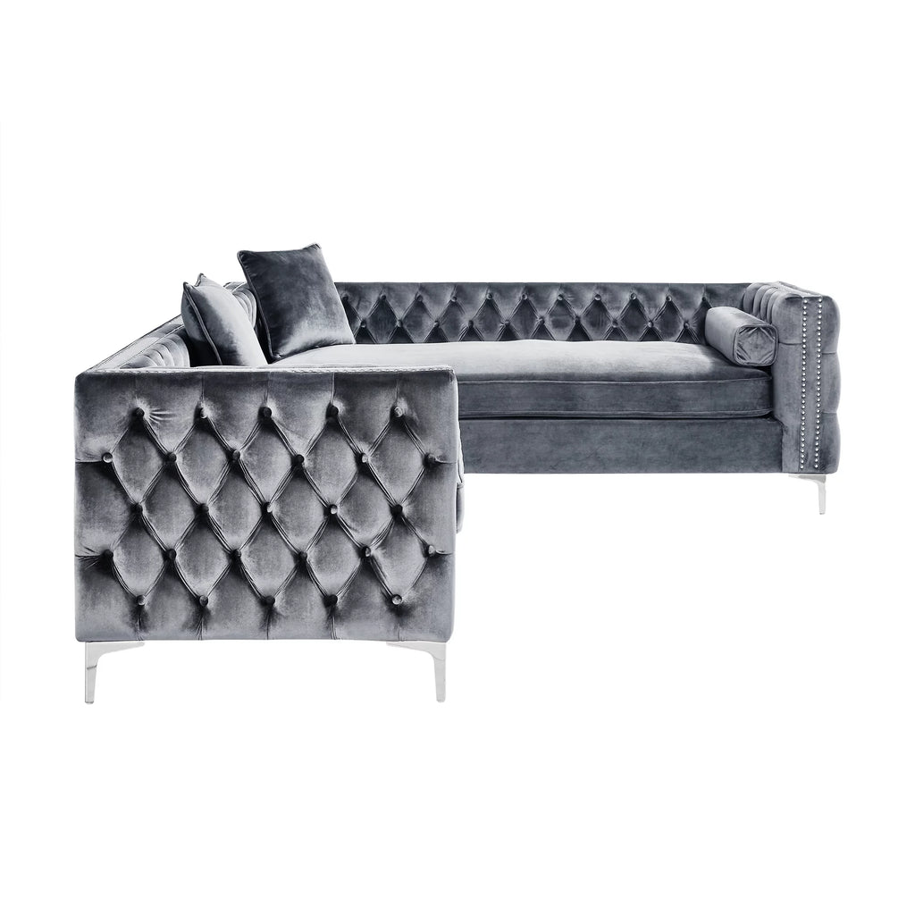 Grey Velvet Corner Sectional Sofa H37933
