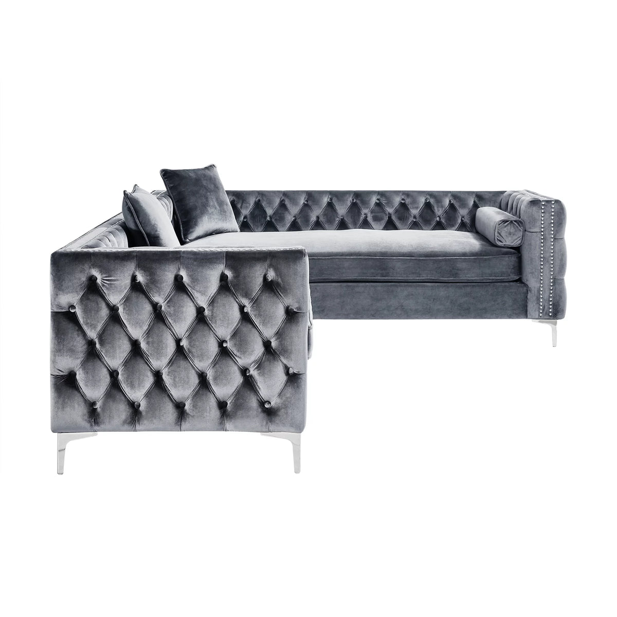 Grey Velvet Corner Sectional Sofa H37933