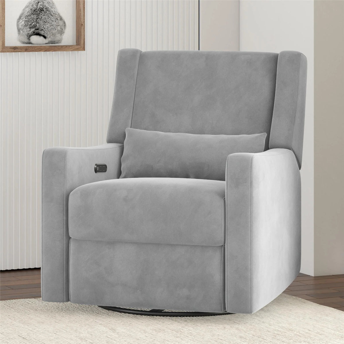 Gray Velvet Swivel Glider Recliner E620716