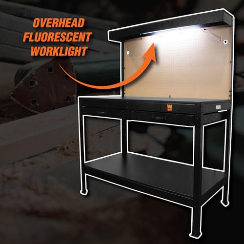 48-Inch Black Workbench with Power Outlets and Light N293