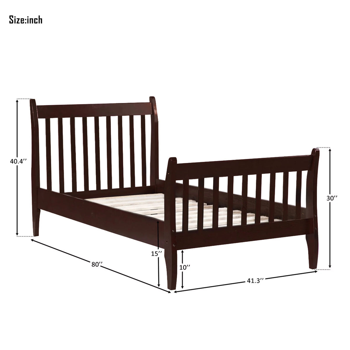 Twin Size Espresso Wood Platform Bed Frame with Headboard X904102