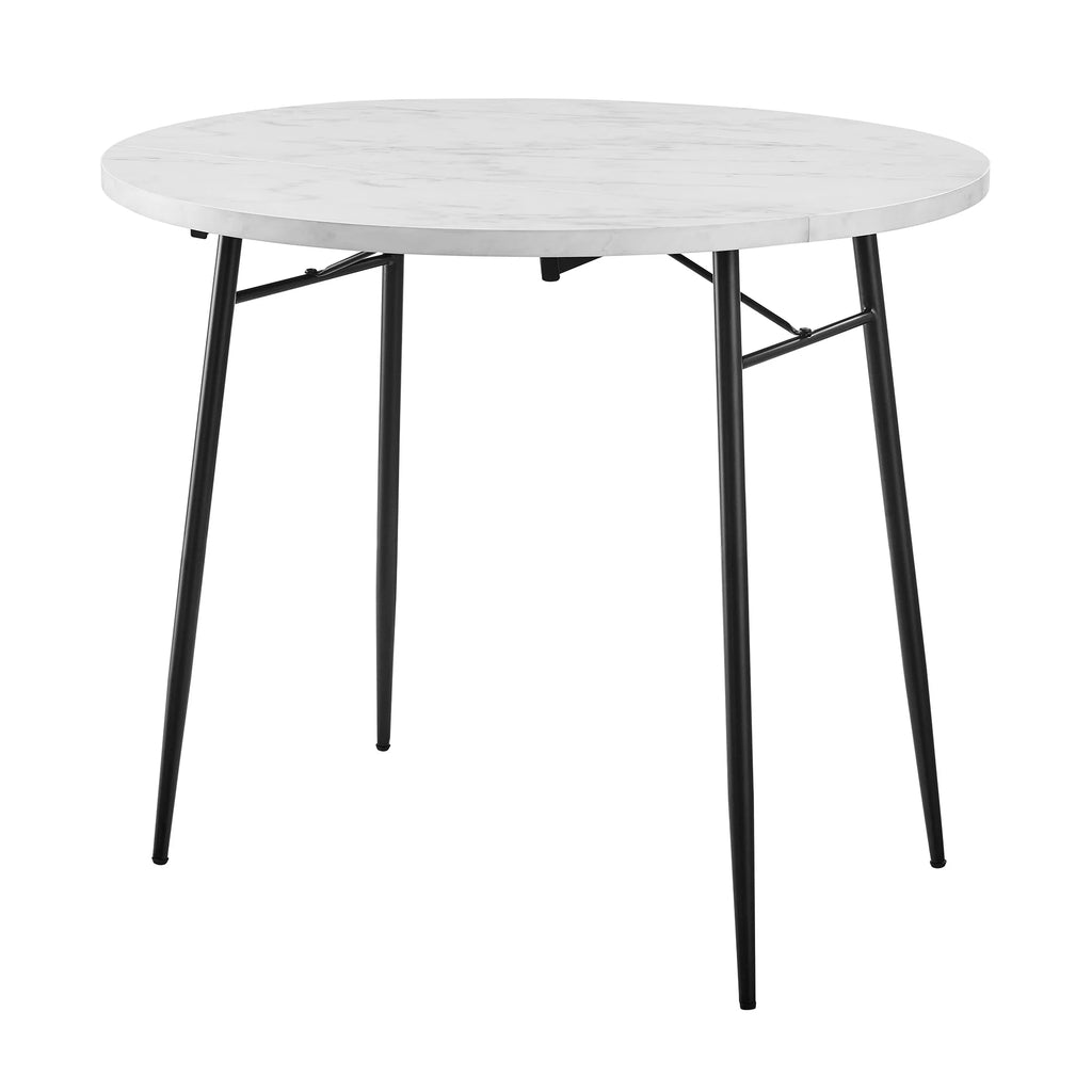 Modern Round Drop Leaf Faux White Marble Dining Table X7840