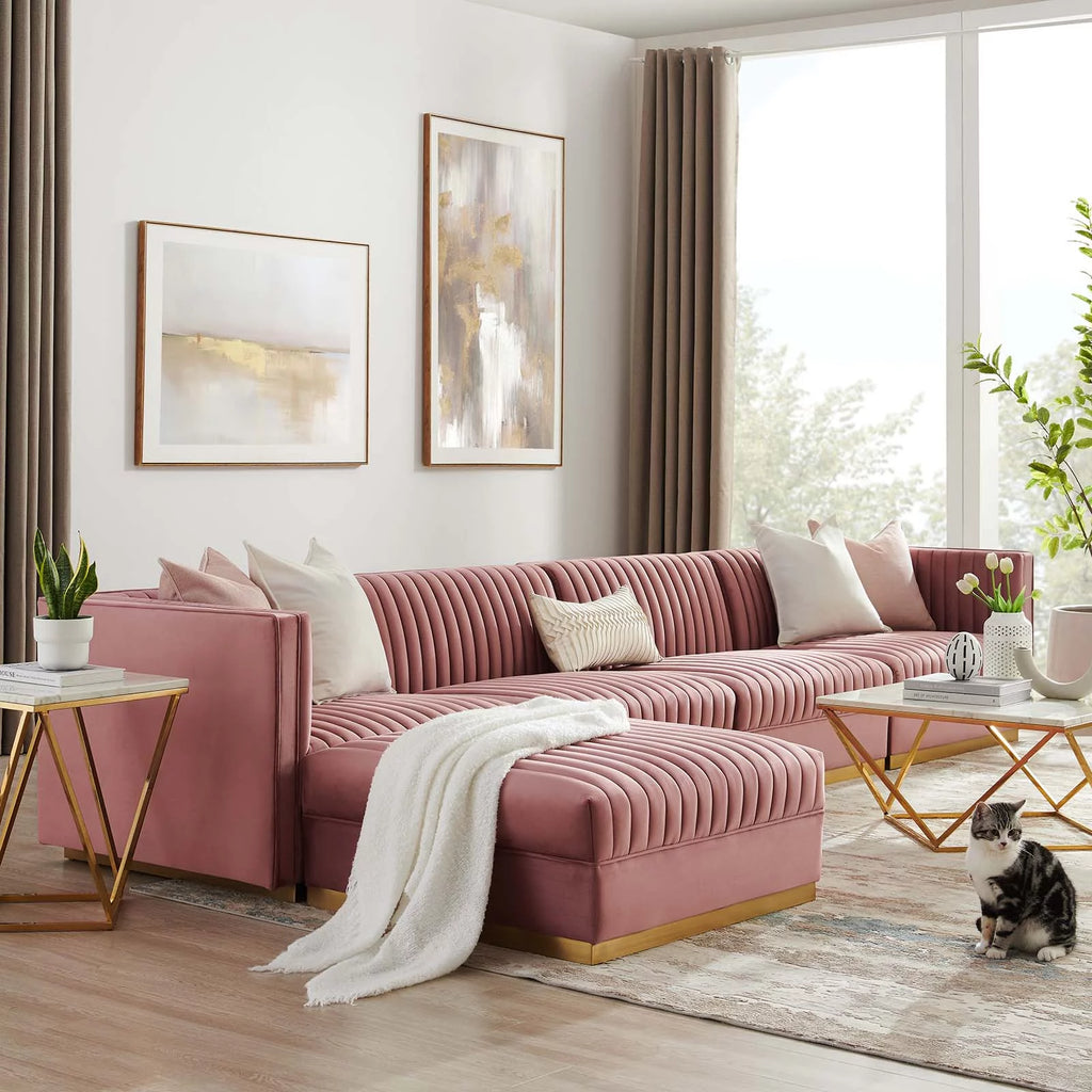Channel Tufted Velvet 5-Piece Modular Sectional Sofa I2529