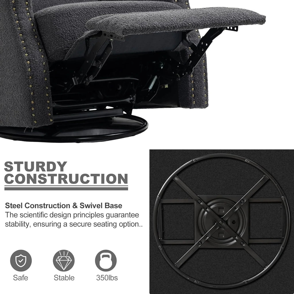 Black Teddy Fabric Swivel Recliner Chair I812016