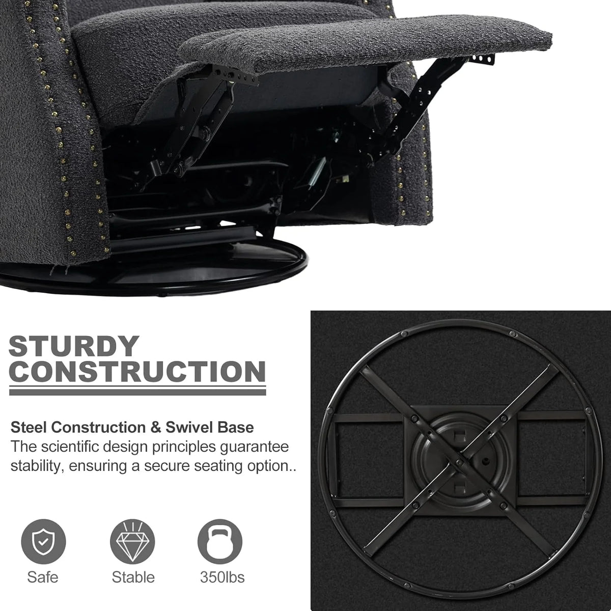 Black Teddy Fabric Swivel Recliner Chair I812016