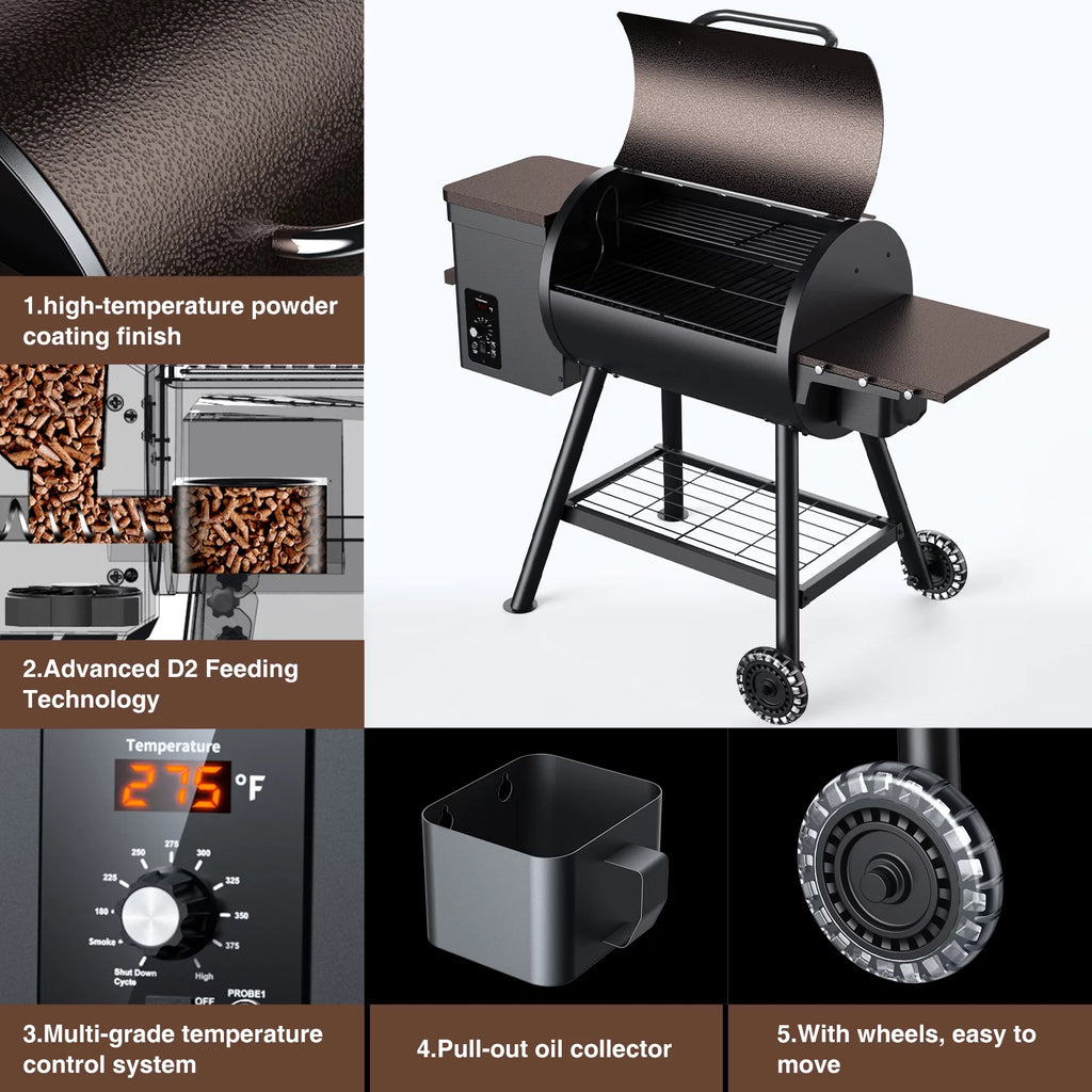456 SQ.IN Pellet Grill Smoker with Side Shelf R140564