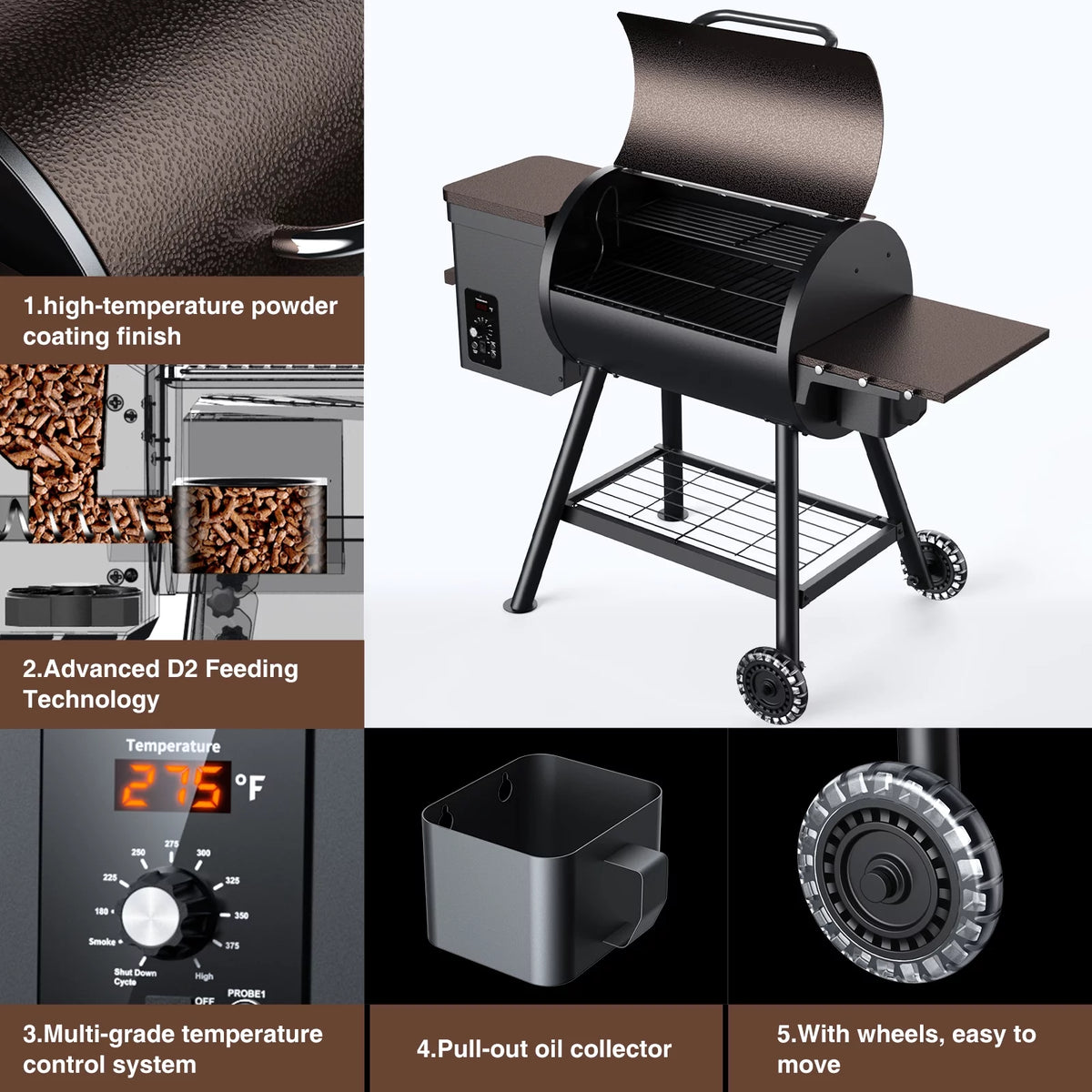 456 SQ.IN Pellet Grill Smoker with Side Shelf R140564