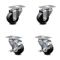 3.5 inch Soft Rubber Swivel Top Plate Caster Set with 2 Brakes K585