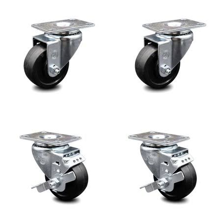 3.5 inch Soft Rubber Swivel Top Plate Caster Set with 2 Brakes K585