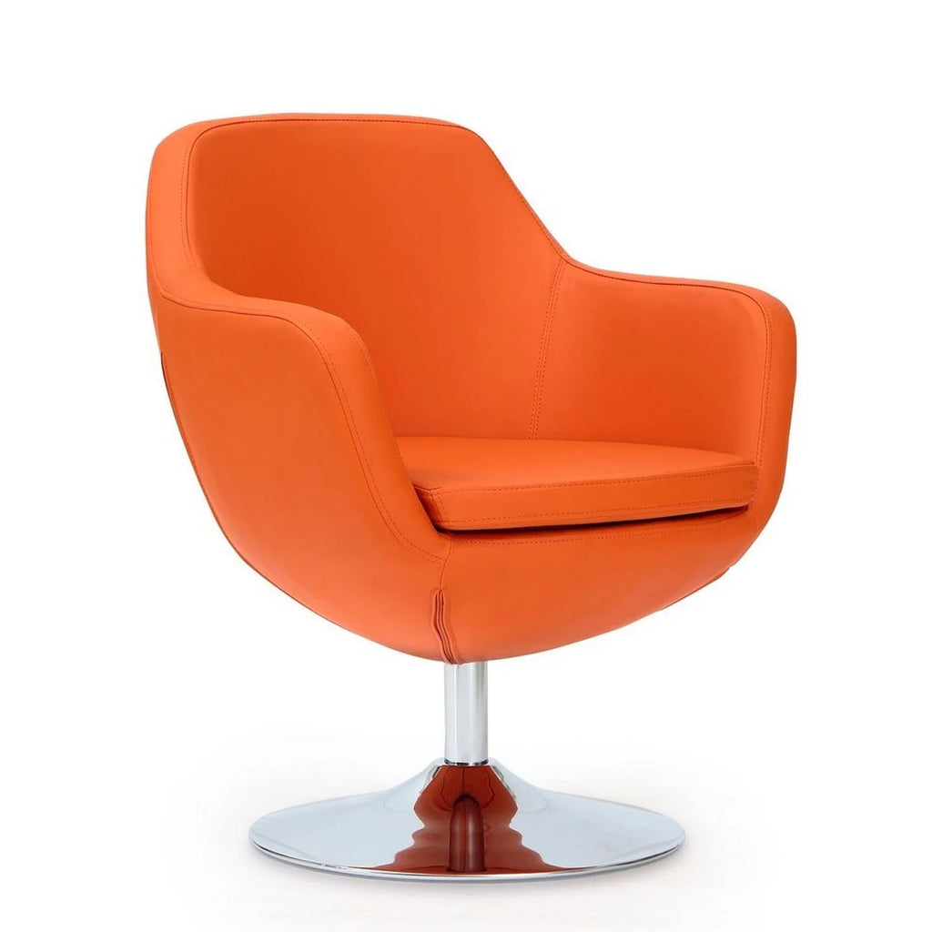Orange and Polished Chrome Faux Leather Swivel Accent Chair Set of 2 Y433561