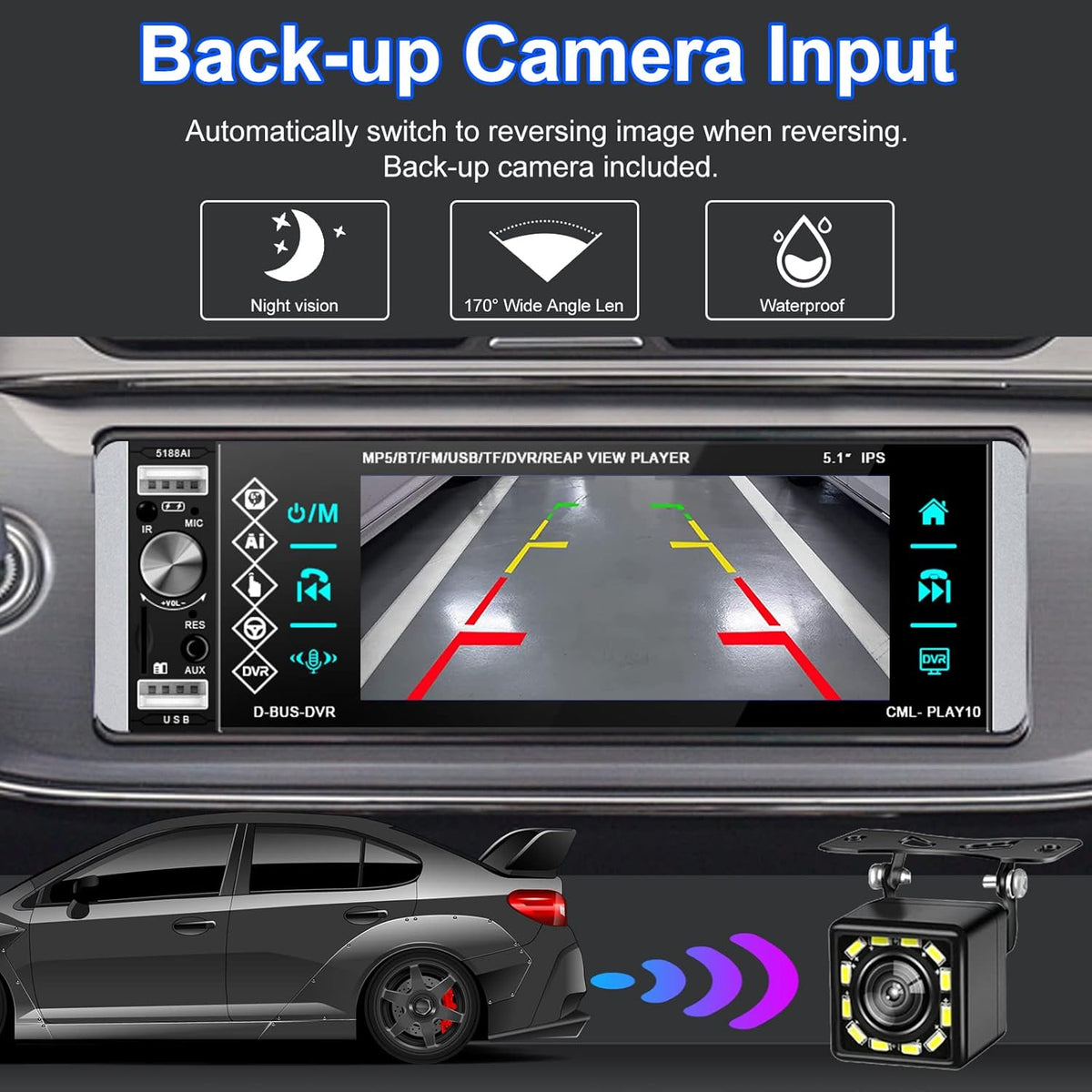 Single Din Car Stereo with 5.1 Inch Touch Screen Backup Camera G69912