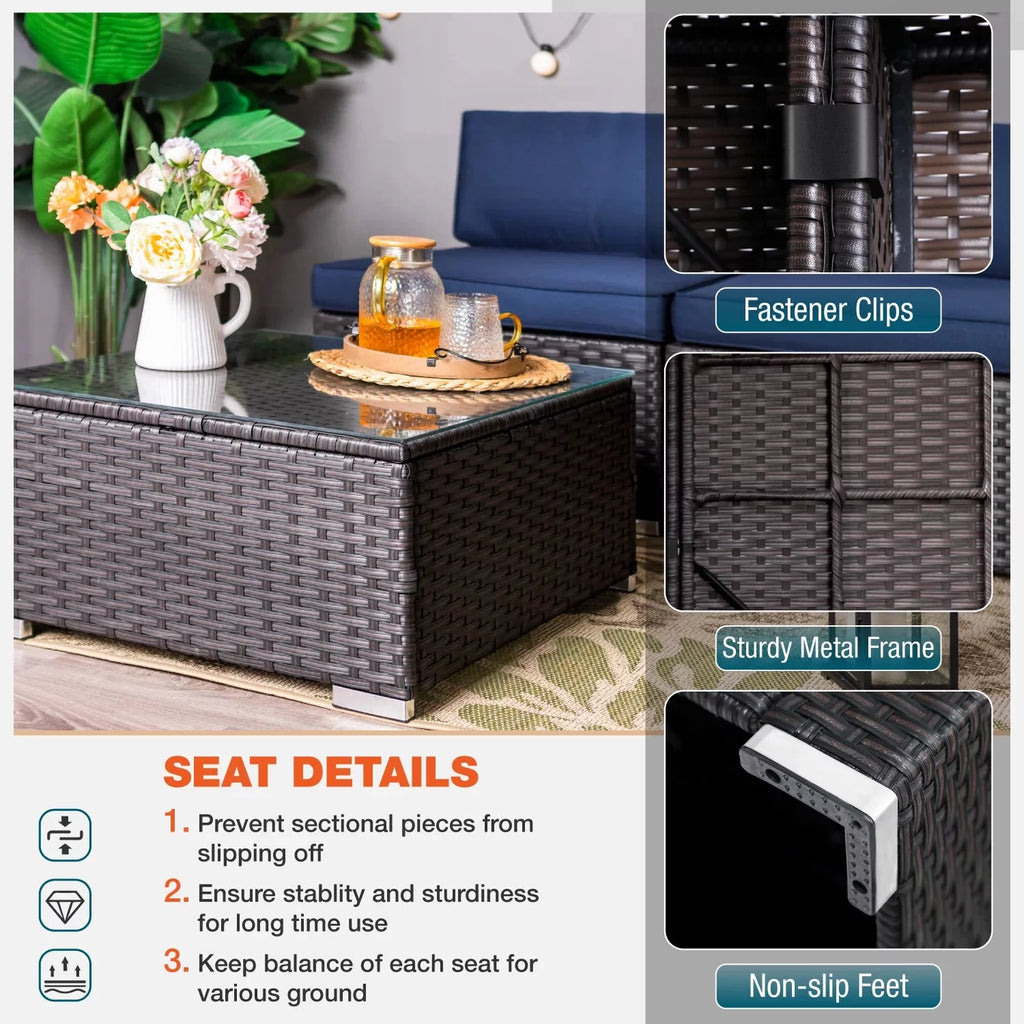 7 Pcs Wicker Patio Furniture Set with Fire Pit Table S84319