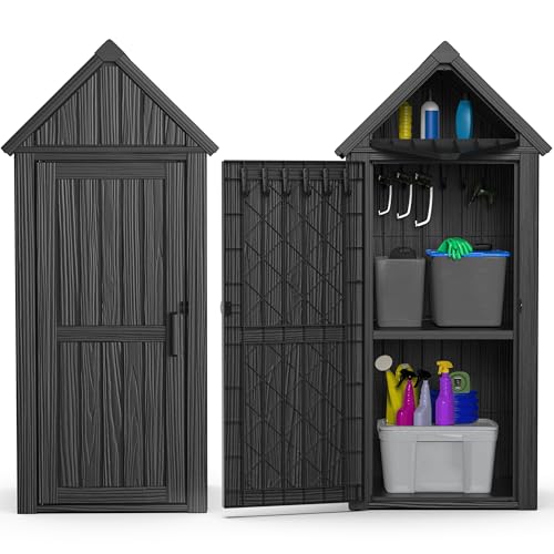 Grey Resin Outdoor Storage Shed with Lockable Door B5053