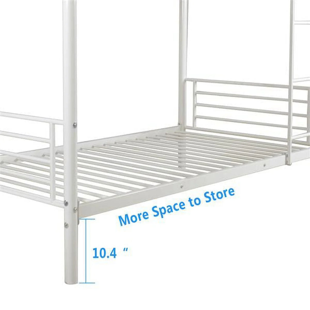 Twin Over Full Bunk Bed with Ladder and Guardrail White N9369