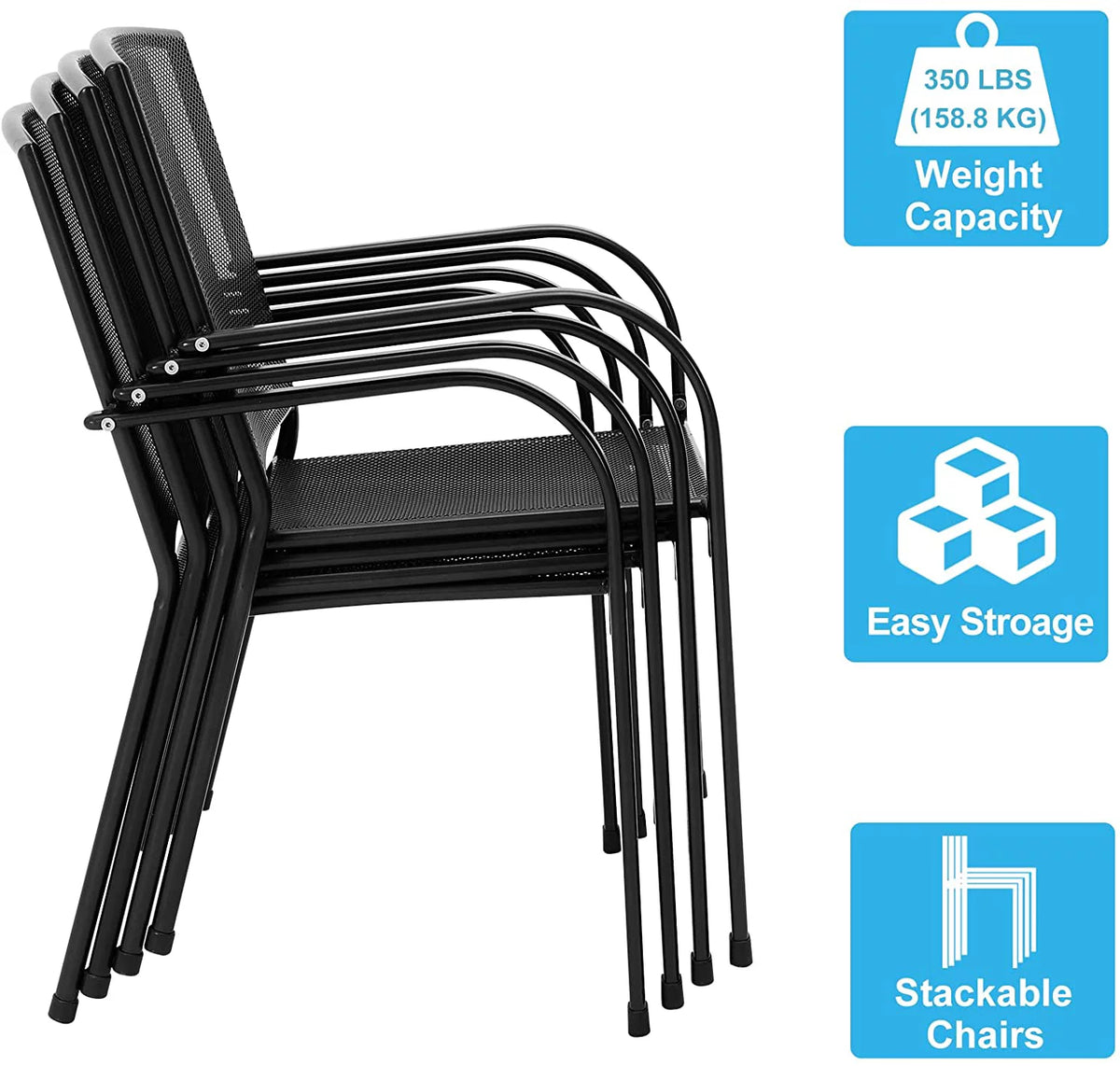 5-Piece Metal Patio Dining Set with 4 Stackable Chairs E2373