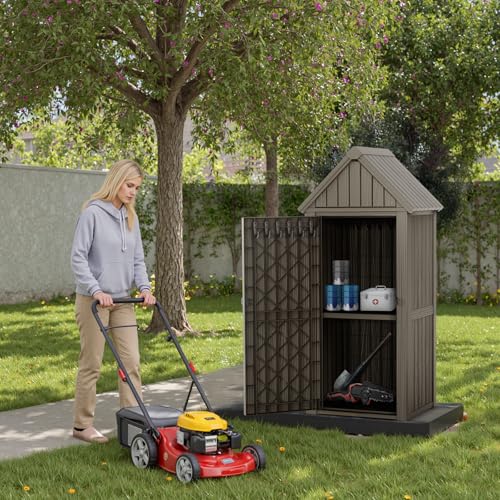 Grey Resin Outdoor Storage Shed with Lockable Door B5053
