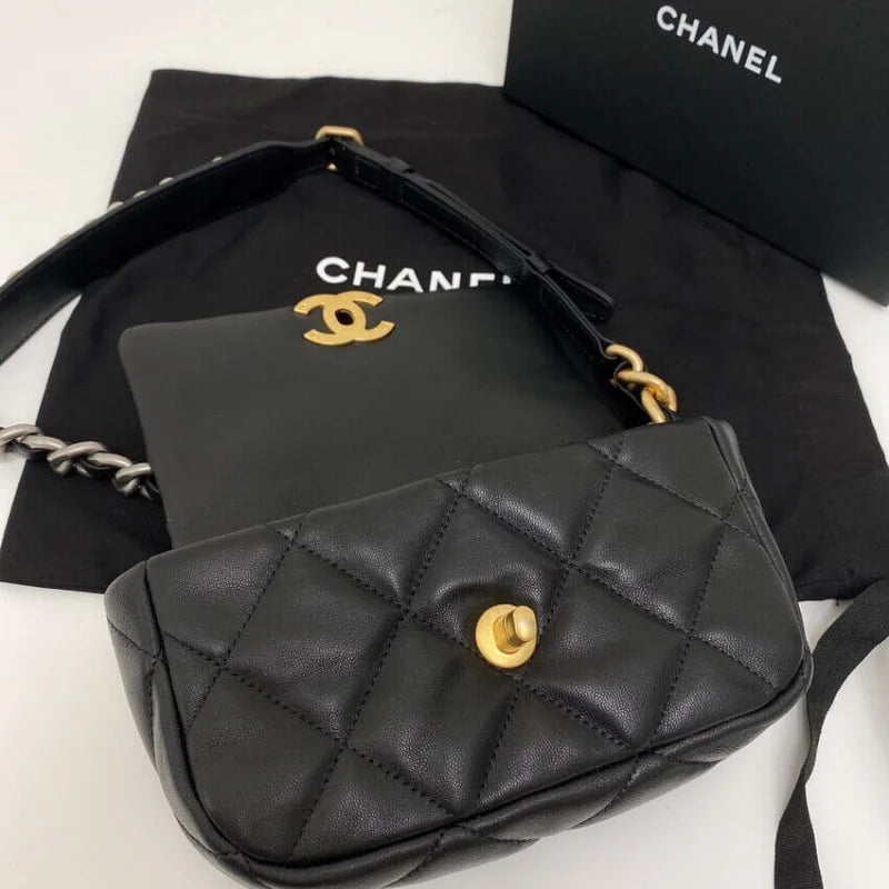 Black Lambskin Quilted Waist Bag F8748