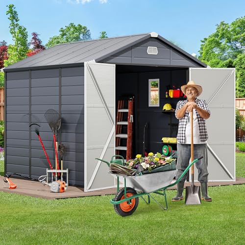 8x6.2FT All-Weather Plastic Outdoor Storage Shed with Lockable Doors C783778