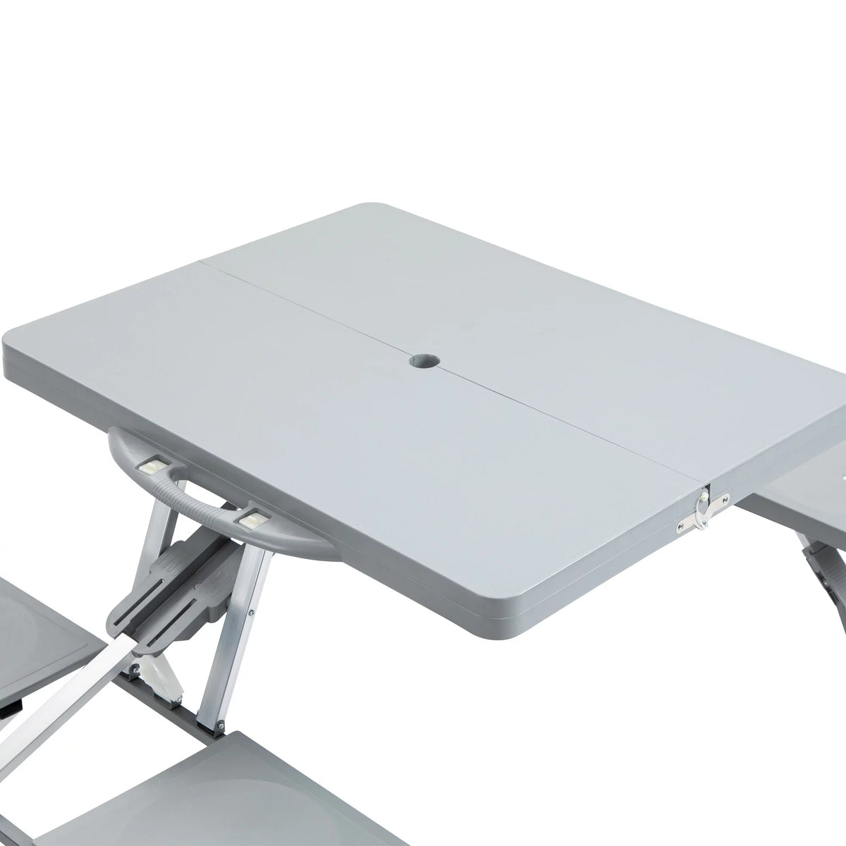 Portable Foldable 4-Person Picnic Table with Seats and Umbrella Hole, Grey D557