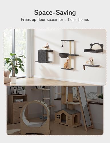 Cat Wall Shelves 4-in-1 Climbing Wall Furniture Set with Scratching Posts, Cat Bed & Sofa, Gray I42889