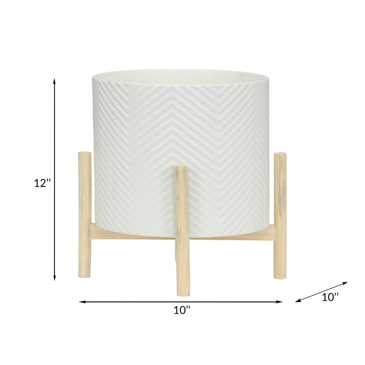 12" Ceramic Chevron Planter with Wood Stand G863540