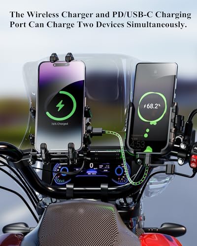 Motorcycle Phone Mount with 15W Wireless Charger & USB-C P270