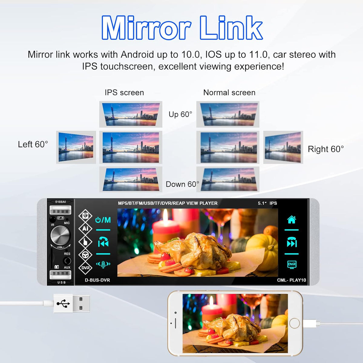 Single Din Car Stereo with 5.1 Inch Touch Screen Backup Camera G69912